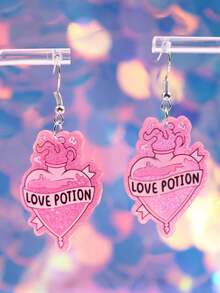 1 Cặp bông tai acrylic đính sequin và ngọc trai "Love Potion" thời trang, sáng tạo dành cho nữ, thích hợp đeo hàng ngày, ngày lễ, tiệc tùng - Xem 2