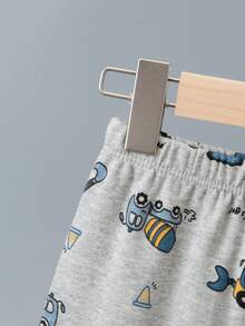 2件套幼儿男童卡通纯棉内衣套装，挖掘机印花加厚长袖上衣和长裤睡衣，纯棉保暖内衣套装 - 灰色 - 查看 10