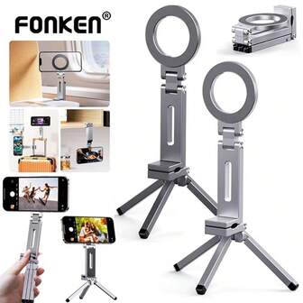 Hopfällbar magnetisk stativtelefonhållare 360° roterande bärbart stativ för smartphones skrivbord resor skrivbord flygplan tåg