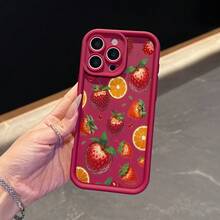 La carcasa del teléfono anti - caída simple y de moda está hecha de material tpu con un patrón de fresa para iPhone 17, 16, 15, 14, 13, 12, 11 Pro / air / xR / XS y samsungs25 / S24 / S23 / S22 / Fe / plus, que ofrece protección de amortiguación. Regalos para amigos y San valentín. - Marrón - Ver 7