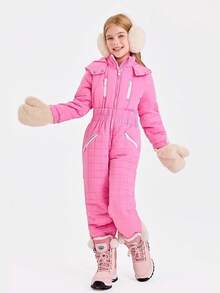 Kids Snow Suit Girls Hooded Waterproof Insulated Ski Suit 5-14 Years - Hồng - Xem 3