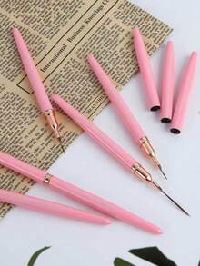 5支装金属美甲笔及眼线刷套装，适用于绘制长线条、精细细节、精准绘画、眼线、UV凝胶美甲设计，尺寸：5/8/12/20/25毫米 - 粉色 - 查看 6
