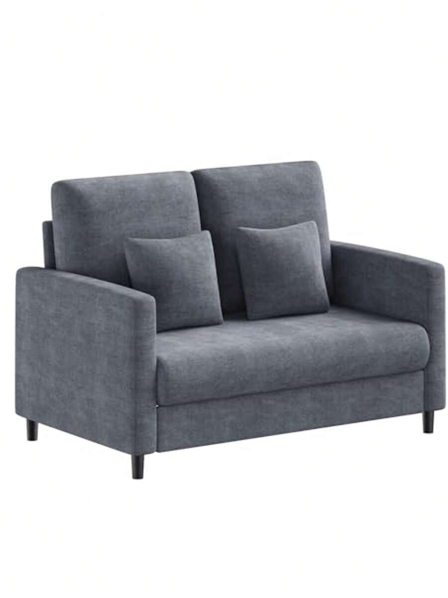 Sillón decorativo de 130 cm, sofá de lectura de chenilla, capacidad de 203 kg, sofá que ahorra espacio para la sala de estar, cómodo sillón con brazos. - Gris - Ver 1