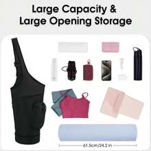 Bolsa para esterilla de yoga (1 pieza), bolso de mano alargado con gran abertura para guardar esterillas de yoga, con bolsa impermeable para toallitas húmedas y bolsa con cordón para botella de agua, correa de hombro ajustable. - Negro - Ver 3