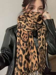 1pc Imitation Cashmere Thick Tassel Leopard Print Scarf, Fashionable Printed Warm Scarf, Windproof Autumn And Winter Shawl,Suitable For Daily Use In Autumn And Winter For Both Men And Women Women Winter Scarves For Dress