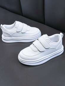 1 par de zapatillas casuales versátiles con cierre de gancho y bucle, de suela blanda y ligera para niños, de fácil deslizamiento, adecuadas para primavera y otoño - Blanco - Ver 4