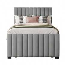 Upholstered Bed With Pull-Out Bed, Velvet Fabric Children's Bed, Youth Bed, Guest Bed, Flat Single Bed For Bedroom And Guest Room Without Mattress - 灰色 - 查看 6
