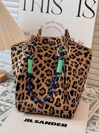 Women's Knitted Tote Bag With Magnetic Closure And Rope Handle - Loop Shoulder Strap Design - Foldable, Large Capacity Casual And Stylish Tote Bag, Available In Multiple Styles, Durable Polyester, Mixed Colors, Vintage Style, Sturdy Handle, Suitable For Travel And Everyday Use, Travel Bag, Accessory, Secure Closure.