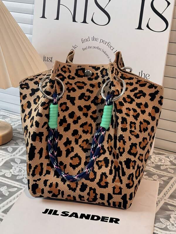 Women's Knitted Tote Bag With Magnetic Closure And Rope Handle - Loop Shoulder Strap Design - Foldable, Large Capacity Casual And Stylish Tote Bag, Available In Multiple Styles, Durable Polyester, Mixed Colors, Vintage Style, Sturdy Handle, Suitable For Travel And Everyday Use, Travel Bag, Accessory, Secure Closure.