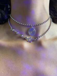 欧美跨境新款时尚个性嘻哈复古简约漩涡吊坠五角星项链