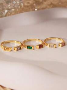 1pc Personalized Birthday Gemstone Ring, Gift For Mom, Double Diamond Rectangular Birthday Gemstone Ring, 2pcs Birthday Gemstone Rings, Personalized Birthday Gift, Mother's Day Jewelry, Stackable Ring, Bridesmaid Gift - Yellow Gold - View 2