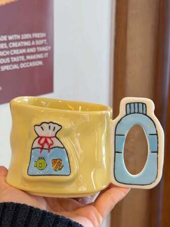 1 pieza Taza asimétrica linda con forma de pez dorado, botella de agua premium con asa, taza de café con leche de estilo creativo, taza de oficina de gran capacidad, adecuada para el hogar, restaurante, cafetería, fiesta, regalo