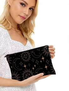 1个耐用且容量大的日月图案化妆包，男女通用旅行收纳包，可装化妆品、洗漱用品、手机、笔等 - 轻便多功能，完美的派对礼物