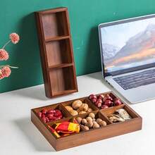 9-Grid Wooden Tray, Can Be Used As Food Serving Platter, Fruit Box, Cutlery Organizer, Dessert Box, Suitable For Home, Restaurant, Hotel, Comes With Tea Cup & Saucer Set - Maroon - View 8