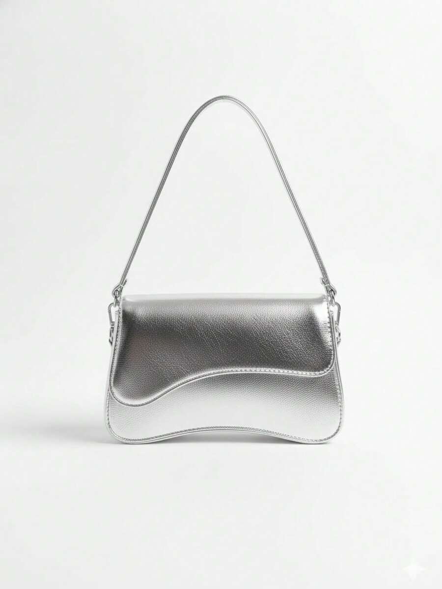Stylish, Soft, Lightweight, High-Quality Women's Half-Moon Crossbody Bag In Various Colors. - 銀色 - 查看 1
