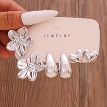 18pcs Asymmetrical Teardrop & Heart Shaped Smooth Earrings Set, European And American Style (No Card Packaging) - Multicolor - View 7