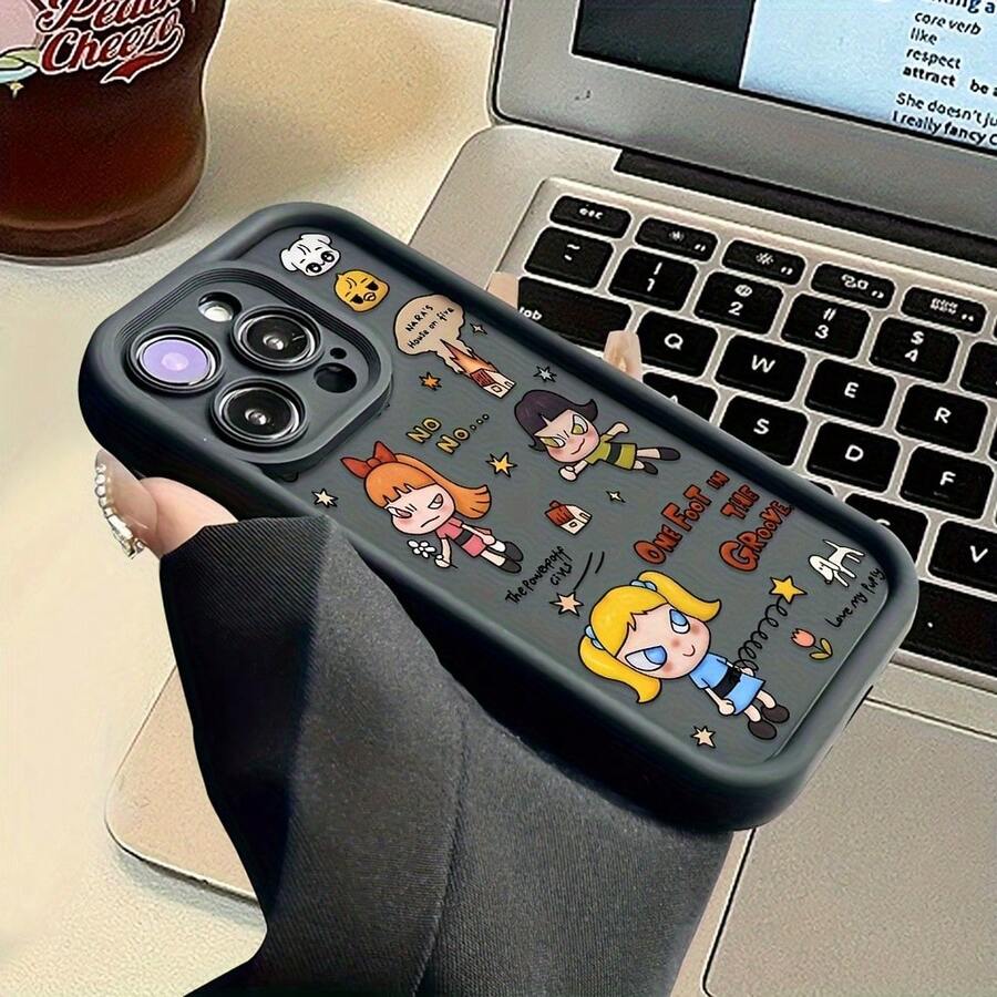 Funda de teléfono Nako Nara Flying Girl para 16, 15, 14, 13, 12, 11 Pro, X, XR, XS, 8, Plus - Cubierta protectora suave de TPU a prueba de golpes - Negro - Ver 1