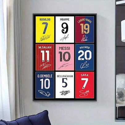 1 pieza Foto autografiada de una estrella del fútbol impresa en lienzo - Números de jersey sin marco 7, 9, 10, 11, 19 - Estilo autobiográfico para exhibir, adecuado para el hogar, la oficina y la decoración de bares deportivos - El regalo perfecto para los fanáticos del fútbol para celebrar cumpleaños, bodas y celebraciones de nuevos hogares - Artículo de coleccionista de aspecto oficial, réplica de alta calidad, decorador de oficina, sin marco