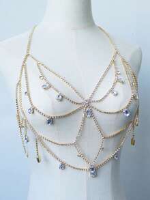 Bohemian Sexy Pendant Bra Chain, Nightclub Bikini Body Chain With Rhinestones For Women