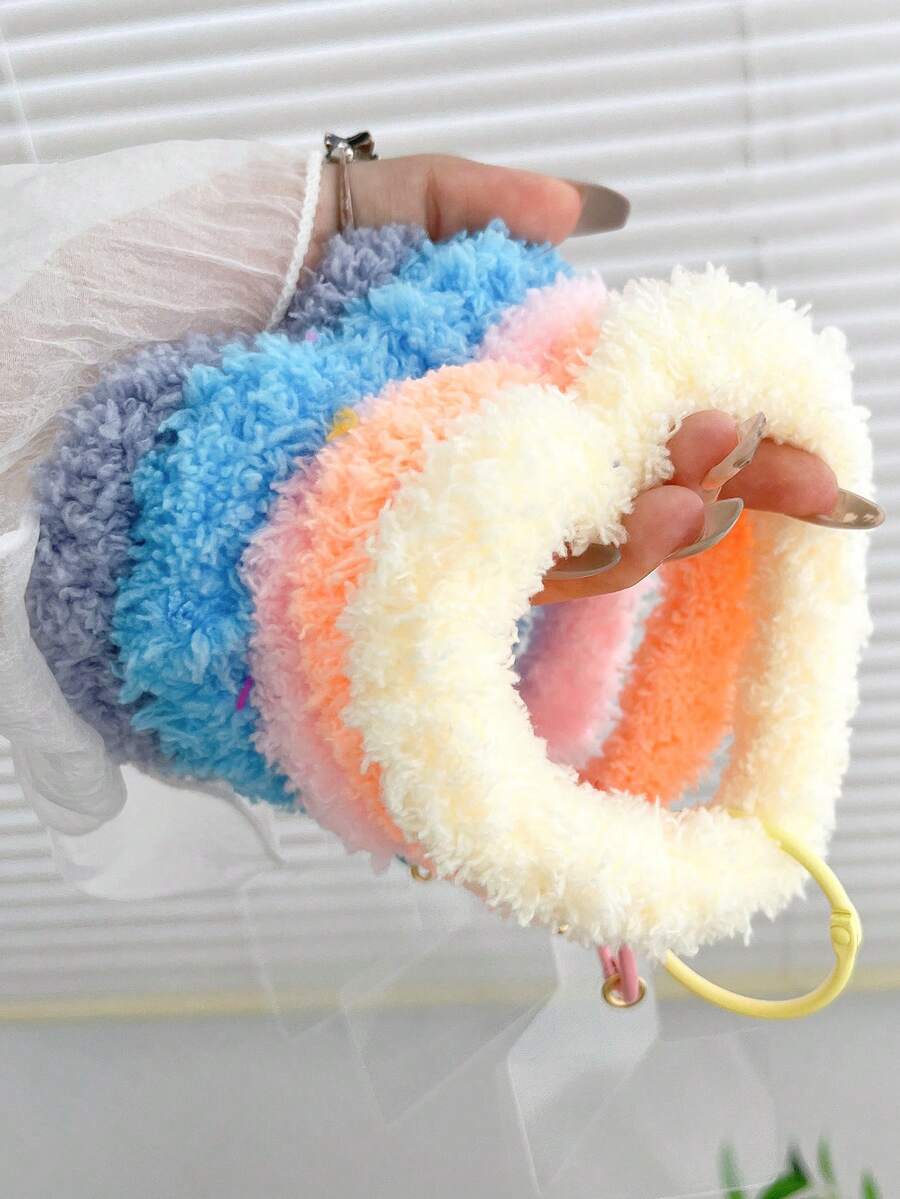 1件可爱毛绒爱心手链/腕带/手机壳/钥匙扣，多功能带垫，秋冬款 - 彩色 - 查看 1