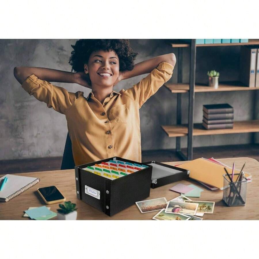 Collapsible Index Card File Box, Holds 1100 Cards of 5x 8 Inches, Black SNS01647 - 5 x 8 pulgadas - Ver 1
