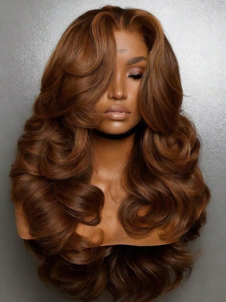 Chocolate Brown Body Wave Human Hair Wig Water Wave Natural Looking 13x4 Hd Lace Front Wigs Human Hair For Women Glueless Brown Wigs Layered Volume For Daily Christmas Party Use 250 Density - Màu nâu - Xem 1