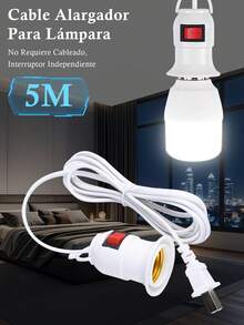 Extensión Con Socket Para Foco 5 Metros(no contenido focos), cable portátil resistente para lámpara, extensión eléctrica para foco, accesorio hogar eventos, enchufe largo para iluminación - 1 Pieza - Ver 2