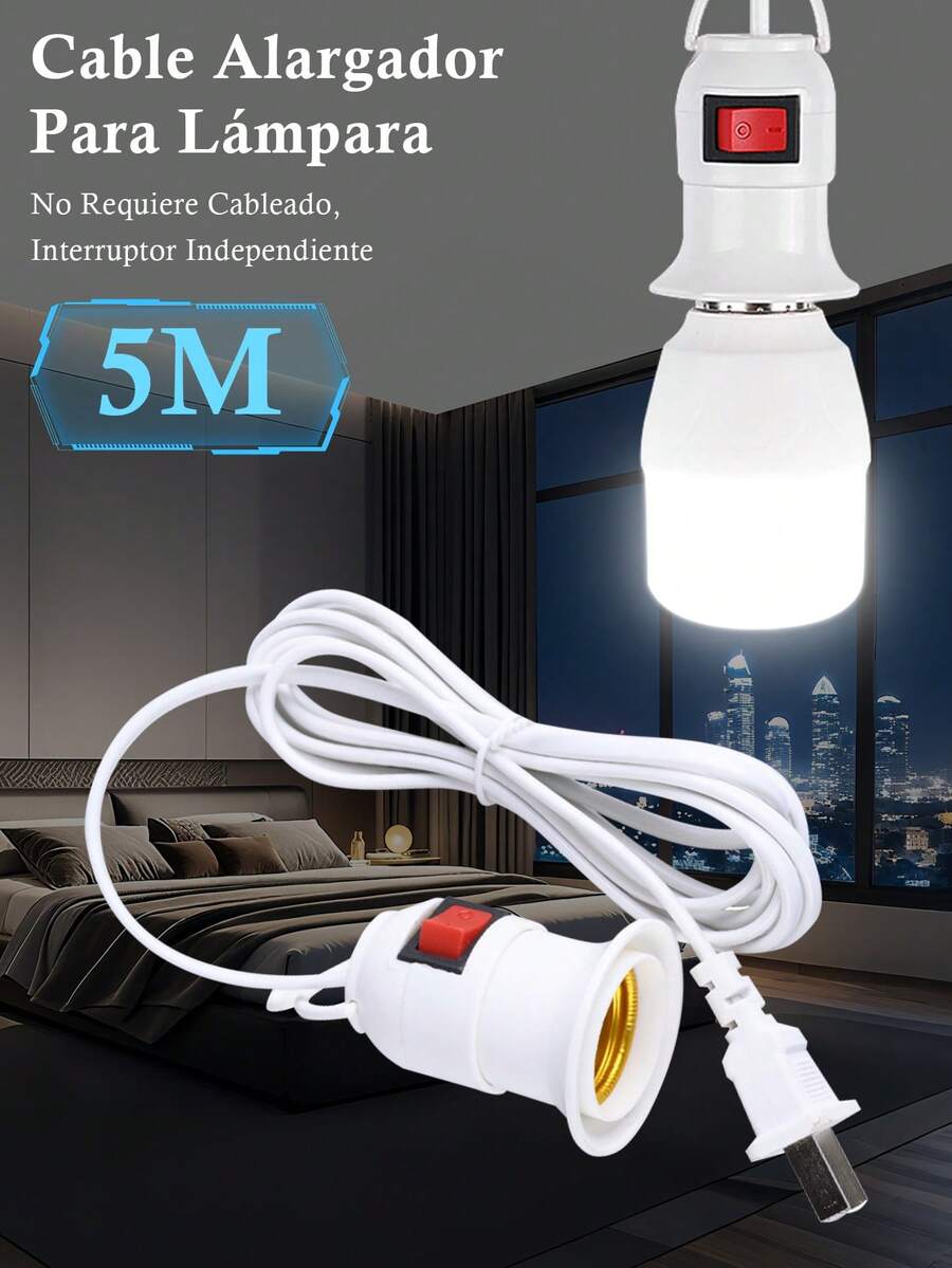 Extensión Con Socket Para Foco 5 Metros(no contenido focos), cable portátil resistente para lámpara, extensión eléctrica para foco, accesorio hogar eventos, enchufe largo para iluminación