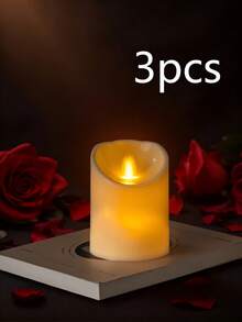 3pcs Warm Light LED Electronic Candles, Smooth Beige Tone, Realistic Flame Effect, Simple Design, Suitable For Home Decor, Christmas, Weddings, Romantic Occasions, Gifts For Men, Personalized Home Accents, Ramadan, Wall Decor, Bedroom, Garden, Bathroom - Apricot - View 8