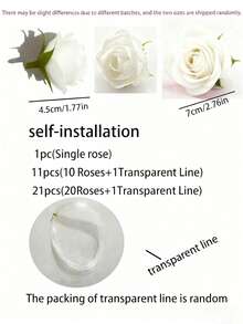 20pcs Red Roses + 1 Roll 500cm Transparent Rope, Suitable For DIY Wedding Decoration, Hanging Red Roses, Bridal Shower, Wedding Bouquet, Party Centerpiece, Ceiling Decor, Valentine's Day And Other Occasions - White - View 3