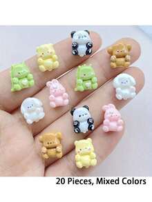 10/20/30/50pcs Cute Mini Cartoon Animal Nail Decorations - Dinosaur, Puppy, Rabbit, Panda Patterns, DIY Manicure & Salon Use, Unscented Nail Art Accessories - Random Mix