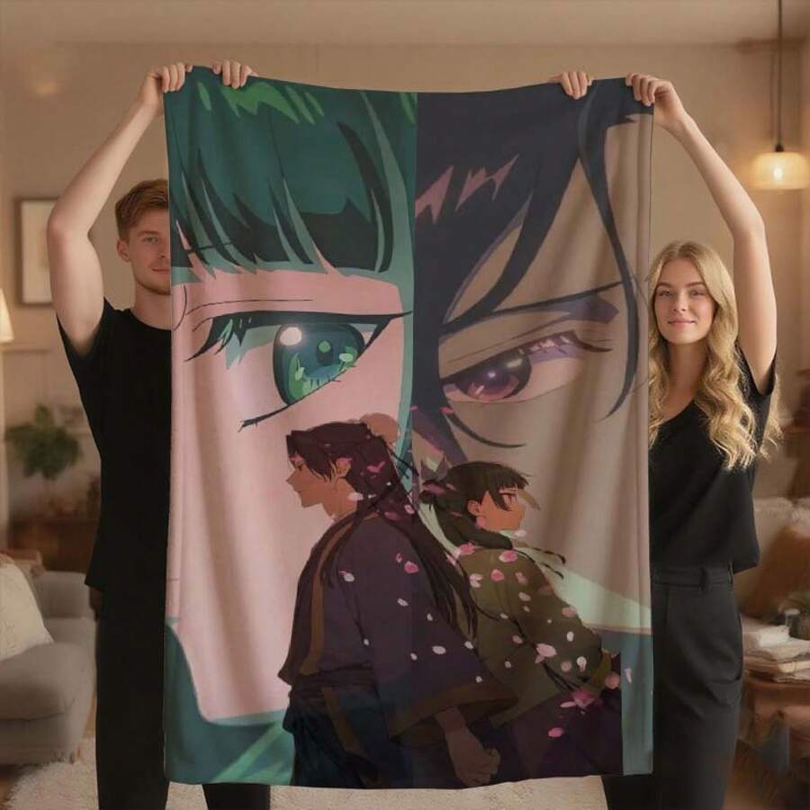 Die Apotheker Tagebücher Anime-Themen Flanell Decke - Weiche Ganzjahres-Tagesdecke mit Digitaldruck, grün & lila Charakterdesign für Bett, Sofa, Reise, Büronutzung, hochwertige Textilie, gemütliches Wohnaccessoire, Büro - perfektes Geschenk für Fans - Verschiedenfarbig - Übersicht 1