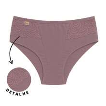 Kit 5 Calcinha Plus Size Feminina Detalhe em Renda Confortável Forro Algodão Cores Sortidas - Multicolorido - Visão 4