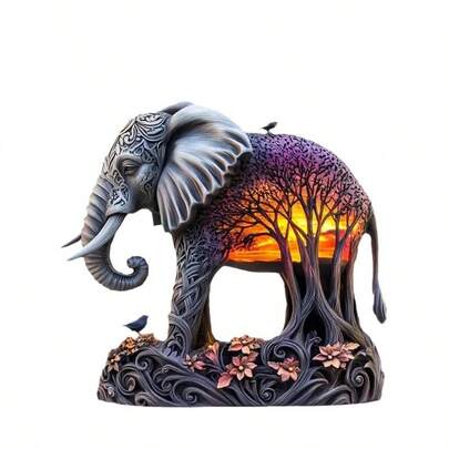 Boho Sunset & Forest Elephant Decor - Acrylic Material, Suitable For Home And Office