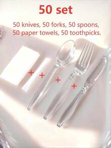 100pcs/Set Disposable Cutlery Set, Individually Packaged, Includes: 100 Forks, 100 Knives, 100 Spoons, 100 Napkins, 100 Toothpicks, Suitable For Holidays, Weddings, Banquets, Parties, BBQs, Vacations, Picnics, Camping, Bachelor Parties, Restaurants, Takeout, Etc. - Multicolor - View 22