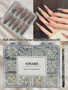 KIRAME 1200 piezas de Rhinestones blancos de fondo plano, de alta calidad - Juego de Rhinestones de cristal para manicura, incluye 1 bolígrafo de punteado, gemas de uñas brillantes de 1-6 mm, adecuado para uñas DIY en casa, salones de uñas, suministros de uñas, Navidad, Año Nuevo, San Valentín, regalos festivos - Blanco - Ver 3