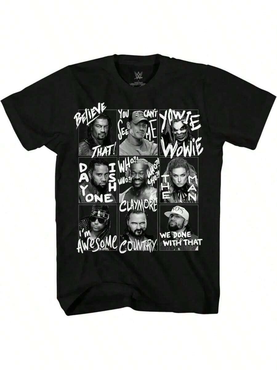 WWE Superstars Grid Roman Reigns Becky Lynch Boys Youth T-Shirt - 黑色 - 查看 1