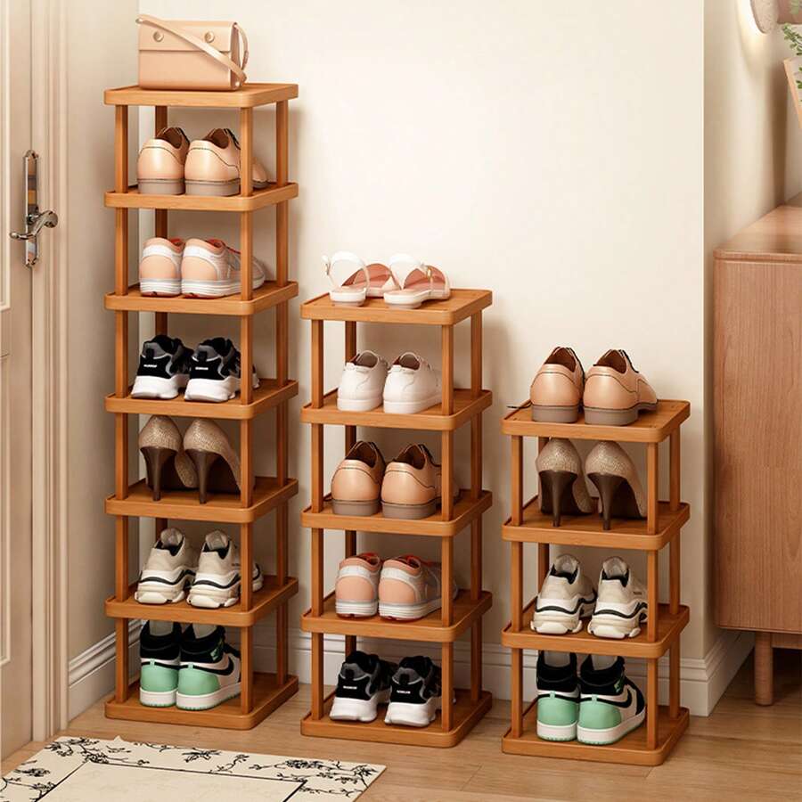 LEO IRIS Bamboo Shoe Rack, Capable Of Storing 3/6/9 Pairs Of Shoes, Wood Grain Decoration, Easy To Assemble, Space Saving, Suitable For Entrances, Living Rooms, Bedrooms, And Dormitories. Brown. Multi Layer Independent Storage Rack. - 原木顏色 - 查看 1
