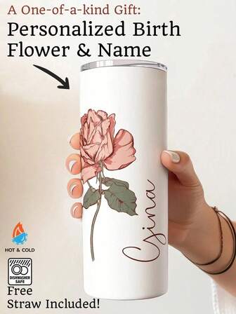 Personlig small tumbler med födelseblomma och namn, anpassad 20oz isolerad tumbler i rostfritt stål med gratis slumpmässigt sugrör, anpassad kaffekopp, brudtärnepresentkopp, personlig kopp, en unik present, brudtumble, fågeltärnefrieripresent, födelseblommapresenter, brudpresentidé, lämplig för bröllop, brudshower, möhippa, festpresent