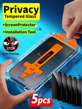 ZYONS 5 piezas Protector de pantalla de vidrio templado con privacidad para iPhone 17 Pro Max/17 Air/17/15 Pro Max/16 Pro Max/16/16e/15/14/13/13 Pro/12/11, anti-espía, anti-mirones, kit de instalación automática anti-polvo, aplicación de un solo clic, anti-arañazos, superficie brillante, mantener en secreto, libre de polvo, protector para teléfono, para teléfono, regalo de Halloween para cumpleaños, familia, amigos, protector de pantalla de teléfono, accesorios de teléfono, protección de pantalla esencial, aplicable a protección diaria, oficina, hogar, protector de pantalla de privacidad a prueba de agua a prueba de golpes resistente a arañazos