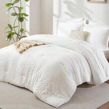 Queen Comforter Set White Seersucker 7 Pieces Bed In A Bag Queen Comforter Set With Sheets Luxury Soft Bedding Set With Down Alternative Comforter Sheets Pillowcases And Shams For All Seasons - Trắng + Nữ hoàng ngoại cỡ - Xem 9