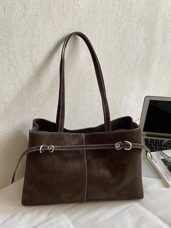 New Year Edition, Fashionable High-Capacity High-End Korean Style Casual Minimalist Lightweight Versatile PU Soft Leather Plaid Retro Relaxed Shoulder Tote Bag, Suitable For Travel, Shopping, Dating, Women's Gift, Suitable For Teenage Girls, College Students, And Office Workers, Ideal For Office, School, Work, Business, Commuting, Outdoor, Travel, Picnic