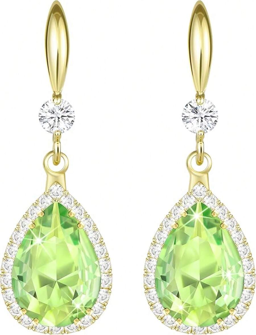 Pendientes colgantes Linawe con diamantes para mujer, pendientes colgantes con diamantes de imitación, circonitas cúbicas de cristal en forma de lágrima, joyas de boda, oro rosa/plata de 14 quilates - Oro, agosto - Ver 1