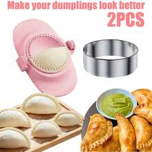 2 Pieces Dumpling Machine Set With Circular Cutter And Press, Creative Dumpling Machine, Kitchen DIY Dumpling Machine, Beige Dumpling Mold, Dough Press Machine, Dumpling Press Machine, Kitchen Supplies, Kitchen Small Tools, Cake Mold, Christmas Gift - Multicolor - View 2