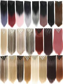 16 Clips 7Pcs/Set Hair Extensions Long Straight Hairstyle Synthetic Blonde Black Hairpieces Heat Resistant False Hair Daily Use For Women - Multicolor - View 7