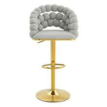Hellgraue Samt-Barhocker 2er-Set – Kugelketten-Rückenlehne, Vergoldetes Verstellgestell, Stylisch für Kücheninsel, Home Bar & Essbereich - Hellgrau - Übersicht 10