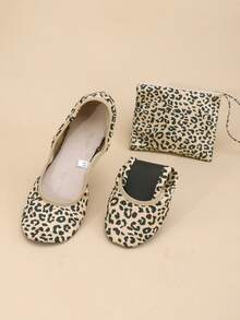 Women's Ballet Flats, Soft And Comfortable Casual Foldable Slip-On Ballet Dance Shoes - Apricot Leopard Print - View 5