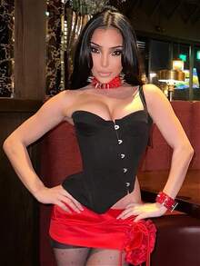 Ladies' Fashion, Sexy Design, Personalized Solid Color, Casual, Exposed Navel, Sleeveless Suspender, Backless, Hanging Buckle T-Shirt Top - 黑色 - 查看 2