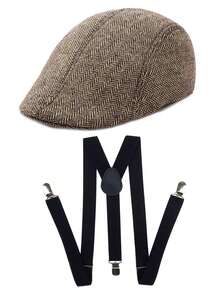 D EXCEED 1920s Men's Vintage Costume Accessories Set – Beret Hat, Y-Back Suspenders – For Vintage Parties, Cosplay Activities, Stage Performances, Theme Parties, New Year's Gift - Multicolor - View 6