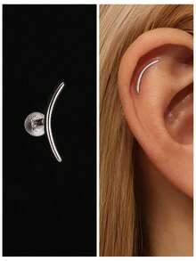 1 pieza Pendiente de plata de ley 925 con arco para mujer, pendiente de piercing de espalda plana para hélix y cartílago, para uso diario, bodas, fiestas, compromisos y regalos de Navidad, joyería fina